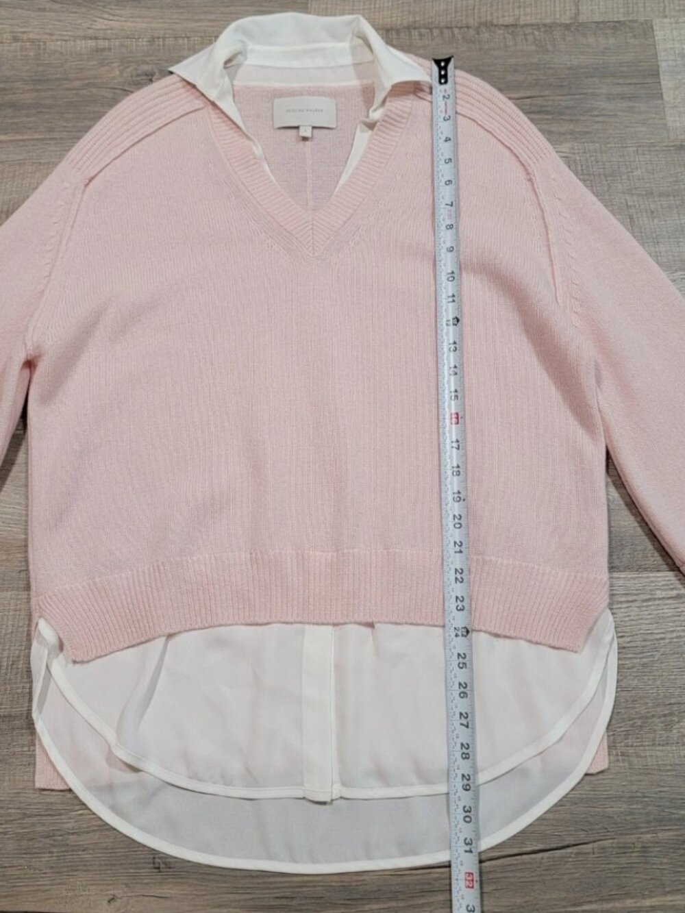 Brochu Walker The Looker Wool Cashmere V Neck Layered Sweater Baby Pink Large - Picture 7 of 8